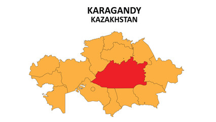 Wall Mural - Karagandy Map in Kazakhstan. Vector Map of Kazakhstan. Regions map of Kazakhstan.