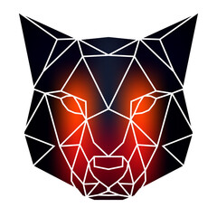 Stylized dog head a geometric style of triangles and different gradient colors with a white background, white lines. Vector art, sots art, low poly, cubo-futurism, sticker, cartoon avatar, animal logo