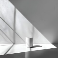 Wall Mural - a white object sits on a white surface, with a window behind it. the light shining through the windo