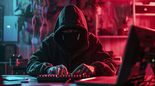 Cyber thief, fraud, online scamming, criminal hacker. AI Generated