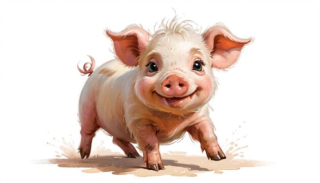 AI generated illustration of a cartoonish pig on a white background