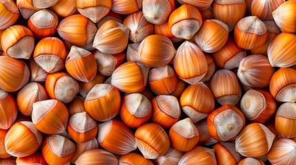 Closeup of Whole Hazelnuts in a Brown and White Pattern backdrop