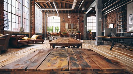 Poster - A large room with a wooden table in the center