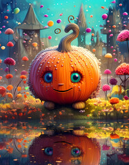 Wall Mural - halloween background, pumpkins and trees. high quality illustration