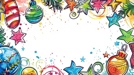 Wall Mural - Vibrant Watercolor New Year s Day Doodle Border Design with Blank Center for Mockup