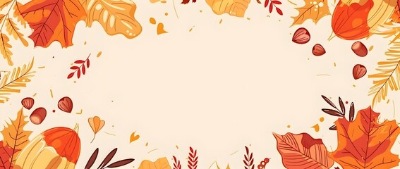 Warm Autumnal Thanksgiving Day Doodle Border with Blank Center for Copyspace