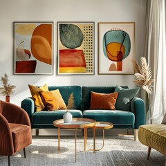 Sticker - A well-illuminated interior design with abstract wall art creates an ideal wallpaper background for best-seller home decor