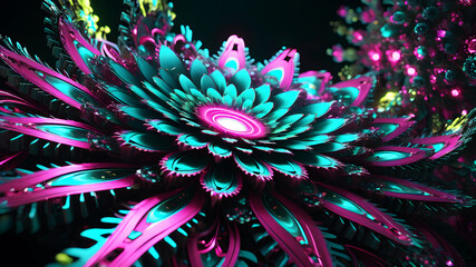 Wall Mural - design an abstract background featuring a fractal explosion in bright neon colors like pink, cyan, a