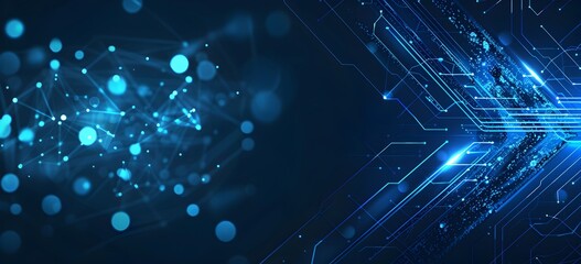 Abstract arrow and technology background with blue glow, digital network connection vector illustration design for web banner and poster, line art concept of innovation in business and data science te