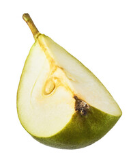 Wall Mural - Fresh ripe Pear falling in the air, isolated on white background. Food levitation or zero gravity concept. High resolution image