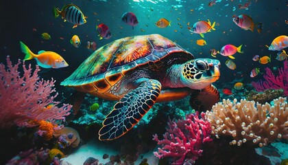 Wall Mural - green sea turtle