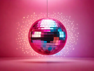 Wall Mural - disco ball with disco lights disco, ball, party, dance, light, club, music, sphere, bright, disco ball, nightclub, illustration, Ai generated 