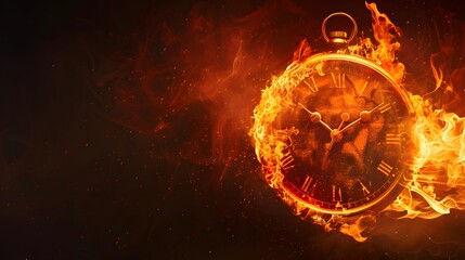 Wall Mural - Classic style analog circular clock with hands, wrapped in fire and flames.