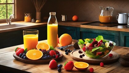 Wall Mural - still life with fruits and juice