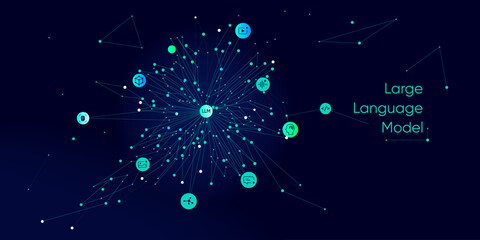 Wall Mural - illustration of abstract stream information with cyan line and dot. big data, technology, ai, data t