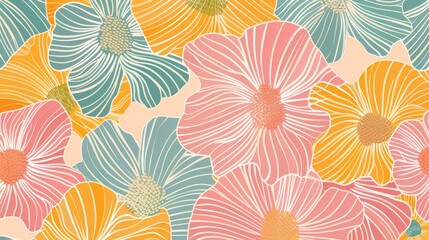 Naklejka na meble A seamless pattern showcasing a vibrant array of flowers in pastel shades, perfect for backgrounds or textiles