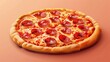© Chaiyaporn - Delicious pepperoni pizza with melted cheese and a golden crust on a warm, orange background, perfect for food and restaurant related uses.