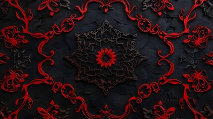 Intricate Red and Black Paper Filigree Layered Abstract Wallpaper with Elegant Minimal Design