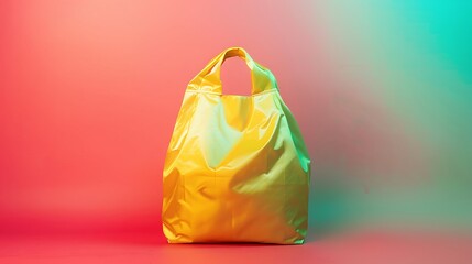 Wall Mural - Yellow bag set against a colorful gradient of red and green hues.