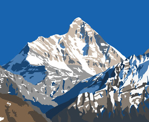 Poster - mount Nanda Devi illustration, Indian Himalaya mountain