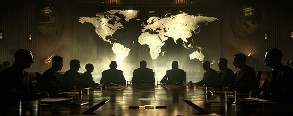men meeting around table with world map