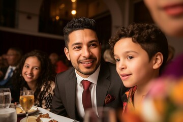 Wall Mural - hispanic family at wedding reception