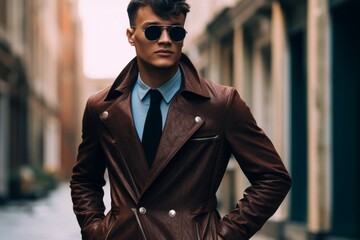 Wall Mural - man in brown leather coat