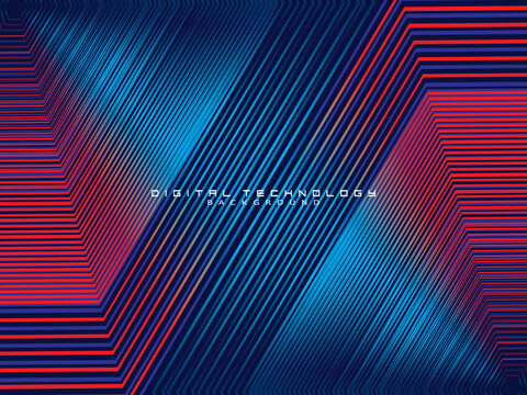 Futuristic abstract technology shining gradient blue light lines with modern stripes pattern dark blue background. Vector minimal line background with text for social media covers, headers, etc.