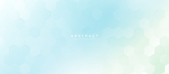 Wall Mural - Abstract blue and white hexagon background. Futuristic digital hi-technology banner. Healthcare background. Vector