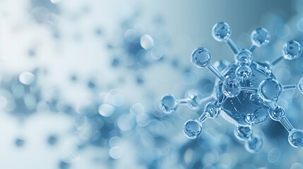 close-up of transparent molecules connected in a blue, scientific background, concept of molecular b