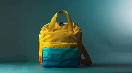 Wall Mural - Yellow school bag with a serene gradient of green and blue hues.