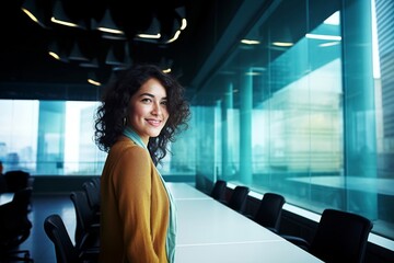 Poster - smiling businesswoman in office conference room