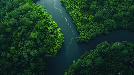 Wall Mural - River flowing through lush green forest