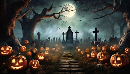 Canvas Print - halloween background with pumpkins