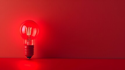 Wall Mural - **A red bulb shines against an isolated red background, creating a striking contrast.