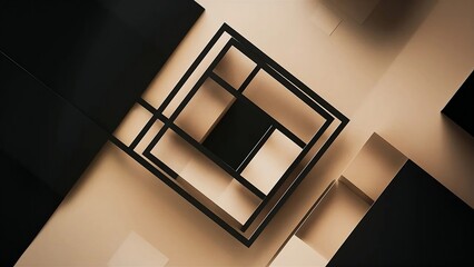 Wall Mural - Abstract background, square geometric shapes, black and beige colors.