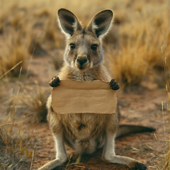 Wall Mural - Ein Känguru hält ein großes Schild