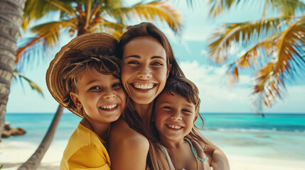 Wall Mural - Happy family on a tropical vacation