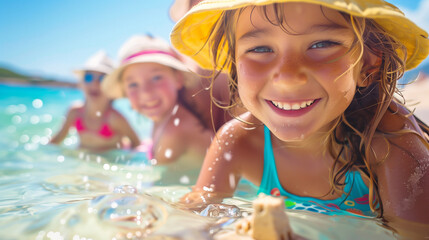 Wall Mural - Happy kids at the sea