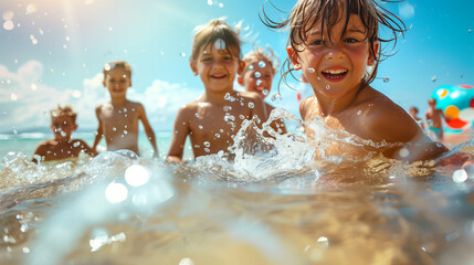 Wall Mural - Happy kids at the sea