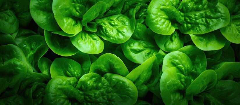 Fresh green salad leaves creating a leafy textured background with copy space image.