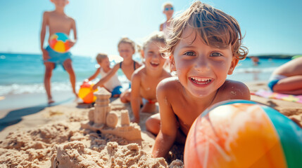 Wall Mural - Happy kids at the sea