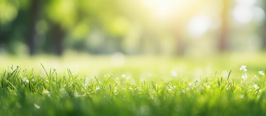Aufkleber - Sunny summer day with lush green grass, perfect for nature-themed designs and projects featuring a blurred background and copy space image.