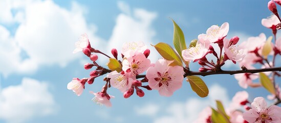 Aufkleber - Pink blossoms in spring, under a sunny sky, ideal for a copy space image.