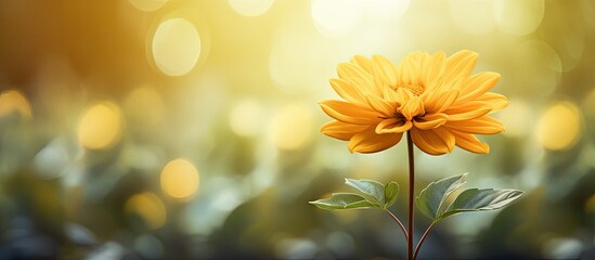 Wall Mural - A vibrant yellow flower stands out, with a blurred background offering ample copy space image.