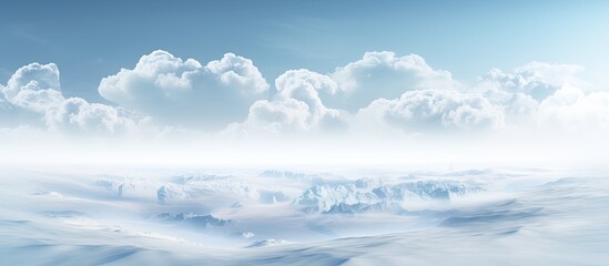 Aufkleber - Clouds drift across a serene sky with a map of the world in a white artistic style, providing a tranquil backdrop for your copy space image.