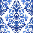 © Anastasiya Novikova - Watercolor blue damask hand drawn floral design. Seamless mediterranean pattern, tiling ornament. Persian abstract flower background.
