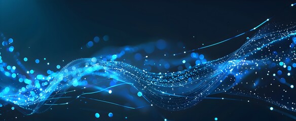 Poster - Abstract blue background with digital technology and connection lines, depicting data science or artificial intelligence in the style of a vector illustration for banner design
