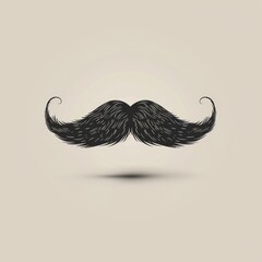 Black realistic mustache on solid background,