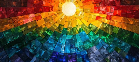 Wall Mural - Colorful sunlight mosaic background. LGBT pride gender equality wallpaper. Generative AI technology.